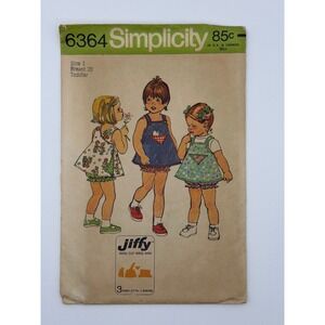 Vintage 1974 Simplicity 6364 Toddler Reversible Dress Jumper Pattern Sz 1
